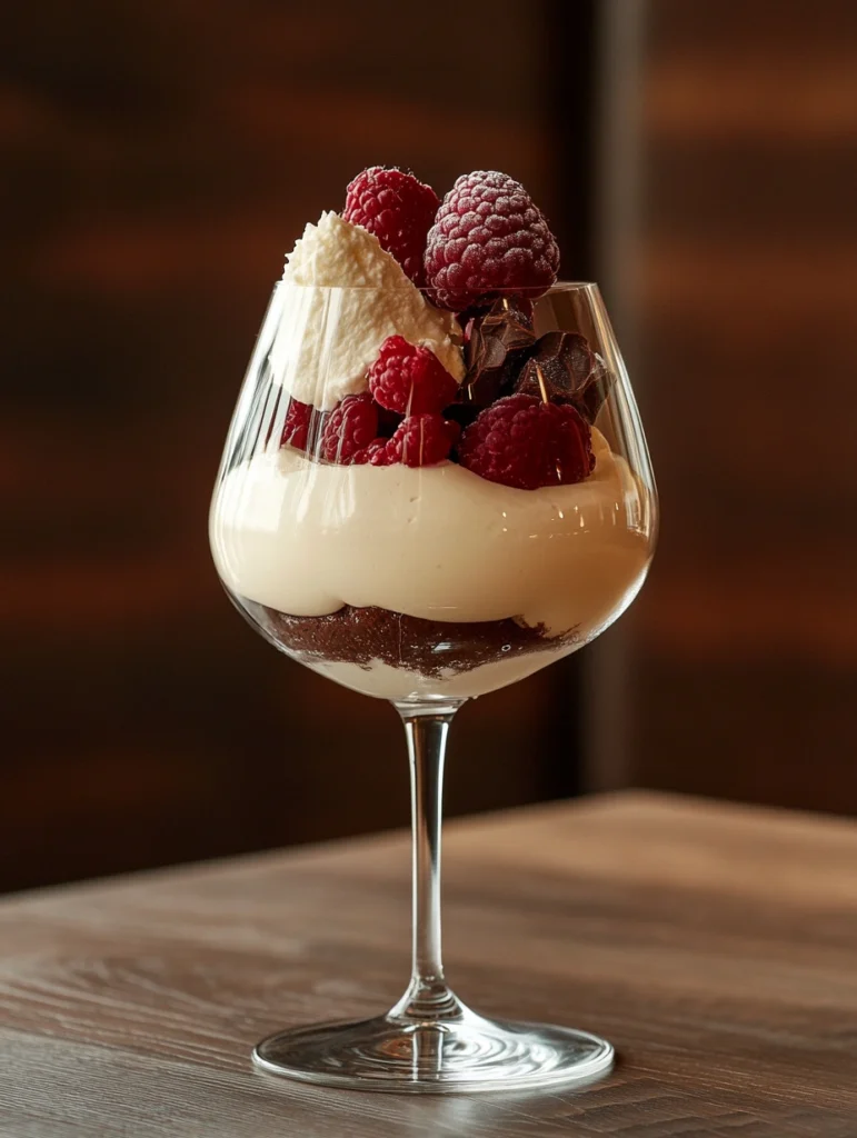 Weiße-Schoko-Himbeer-Dessert im Glas