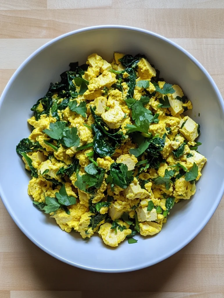 Veganes Tofu-Rührei mit Spinat