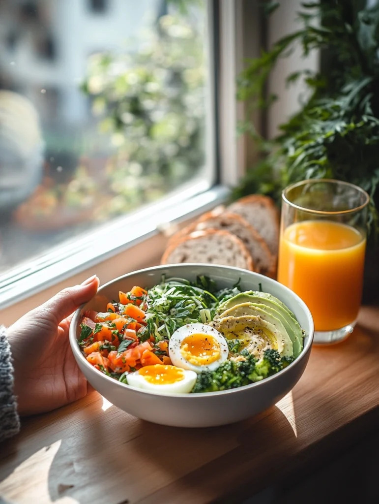 Herzhafte Frühstücks-Bowl mit Ei Gemüse