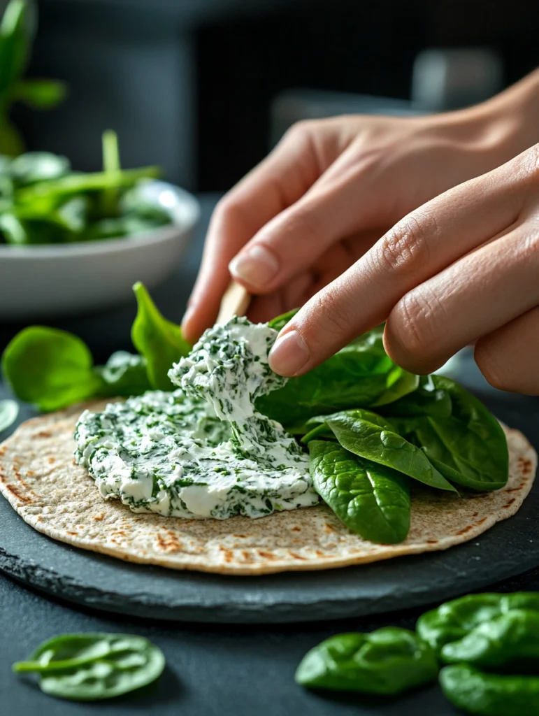 Tortilla-Röllchen mit Frischkäse und Spinat