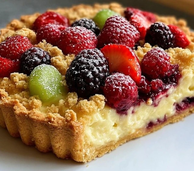 Kruche ciasto z budyniem, owocami i kruszonką – deser pełen wspomnień i smaku!