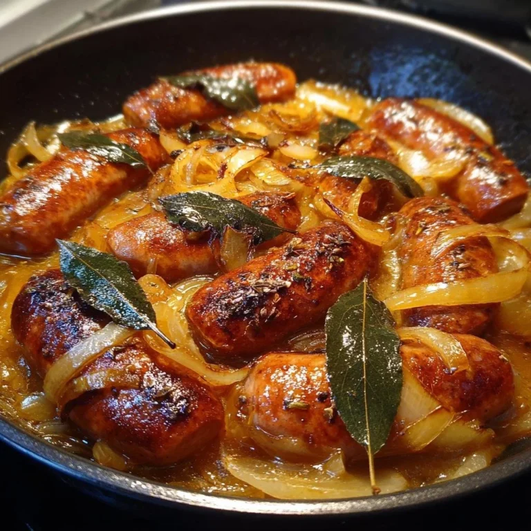 Gekochte Wurst im Bier serviert auf einem rustikalen Teller