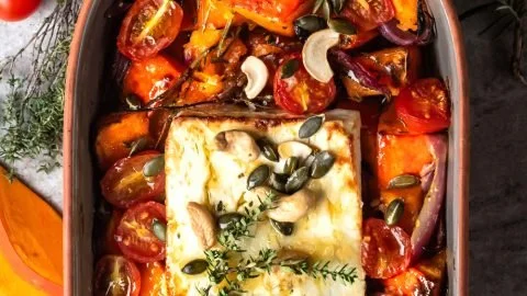 Gebackener Hokkaido-Kürbis mit Feta, ein leckeres Rezept für Ofenkürbis Feta.