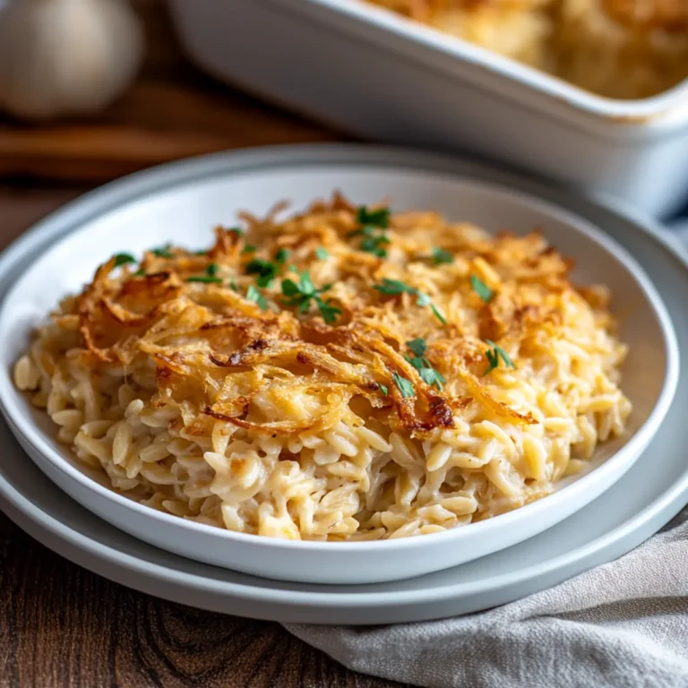French Onion Orzo Bake
